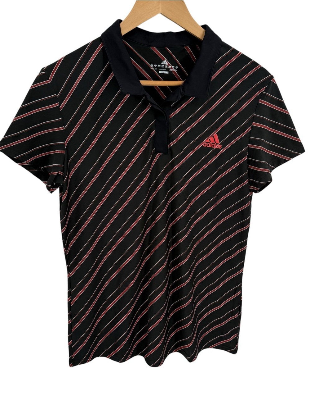 Adidas Short Sleeve Tennis Golf Polo Shirt Striped Performance Women's Large